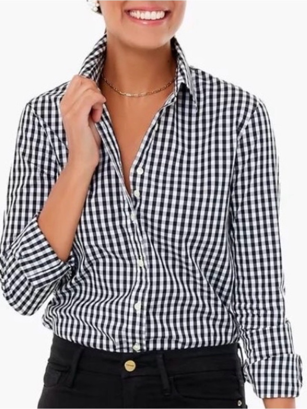 J. Jill Love Linen Gingham Plaid Button Up Top Coastal Lagenlook Academia L
